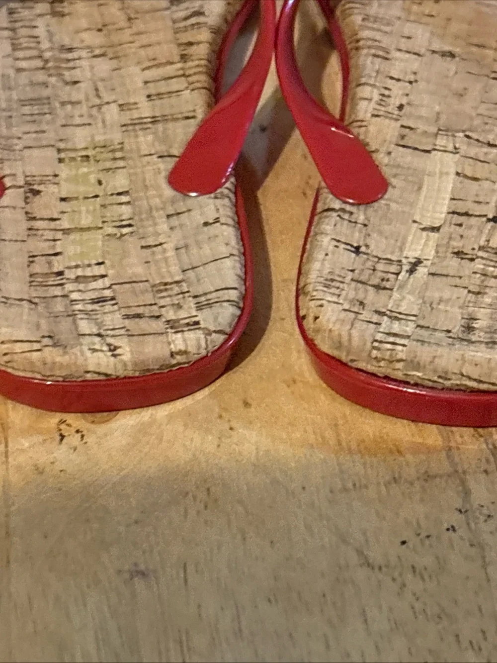 Michael Kors Red Cork-Print Flip Flop Sandals with Gold MK Logo